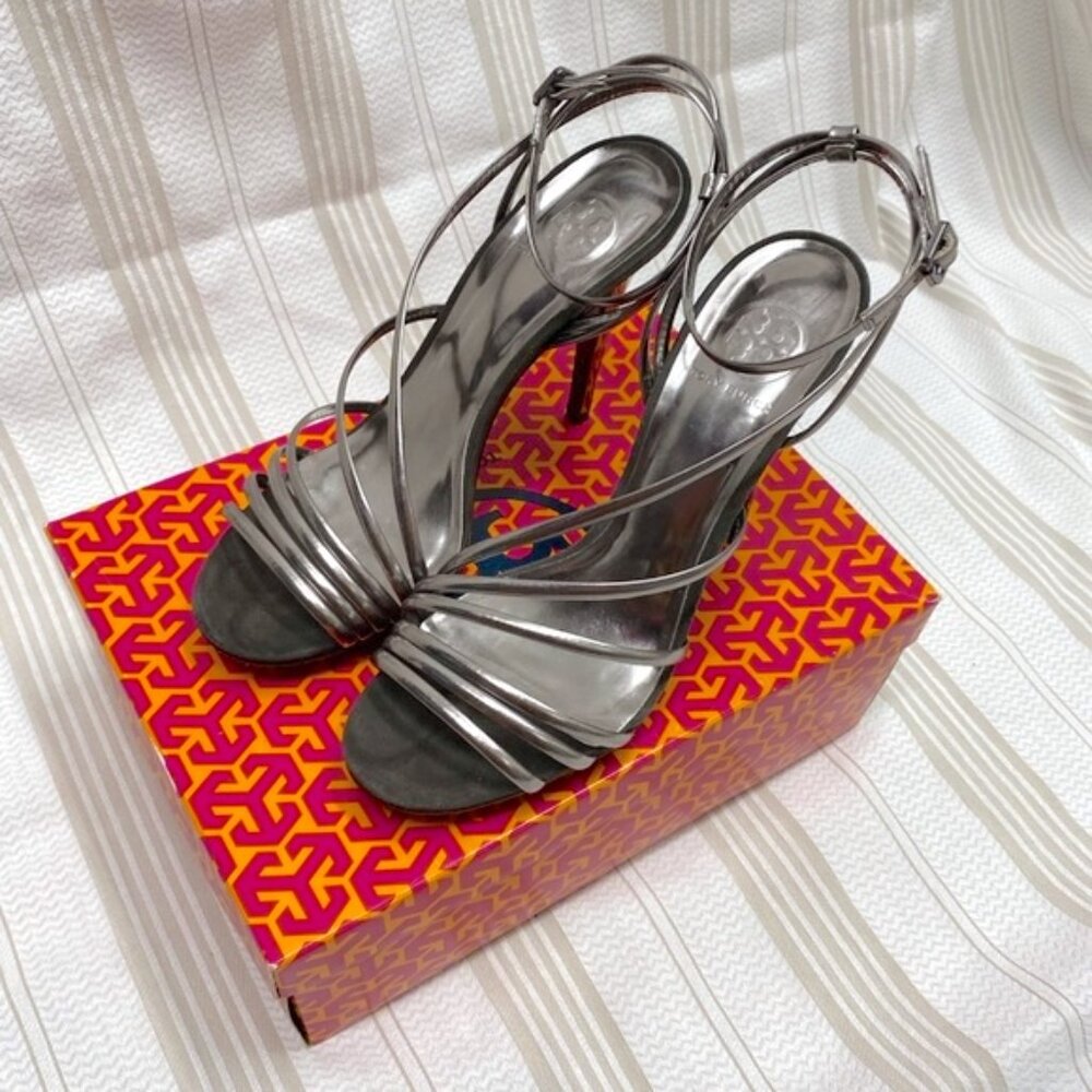 TORY BURCH Hanni Silver High Heel Sandal sz10